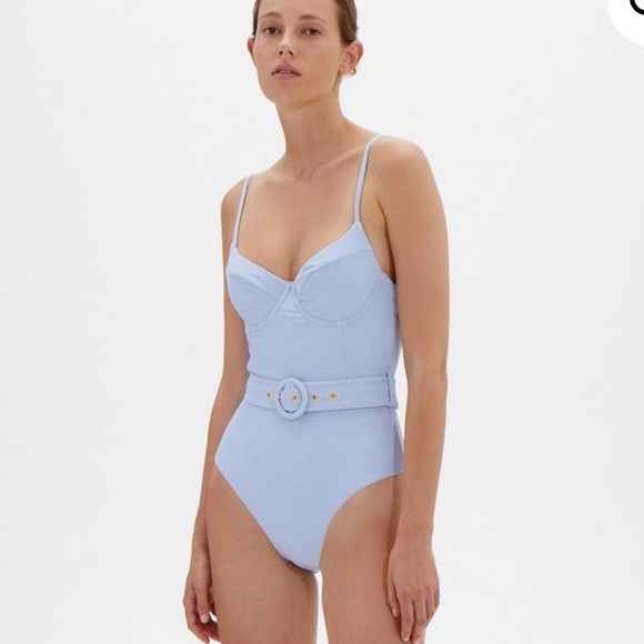 Jonathan Simkhai Noa Belted One Piece Sky swimsuit - Picture 2 of 13